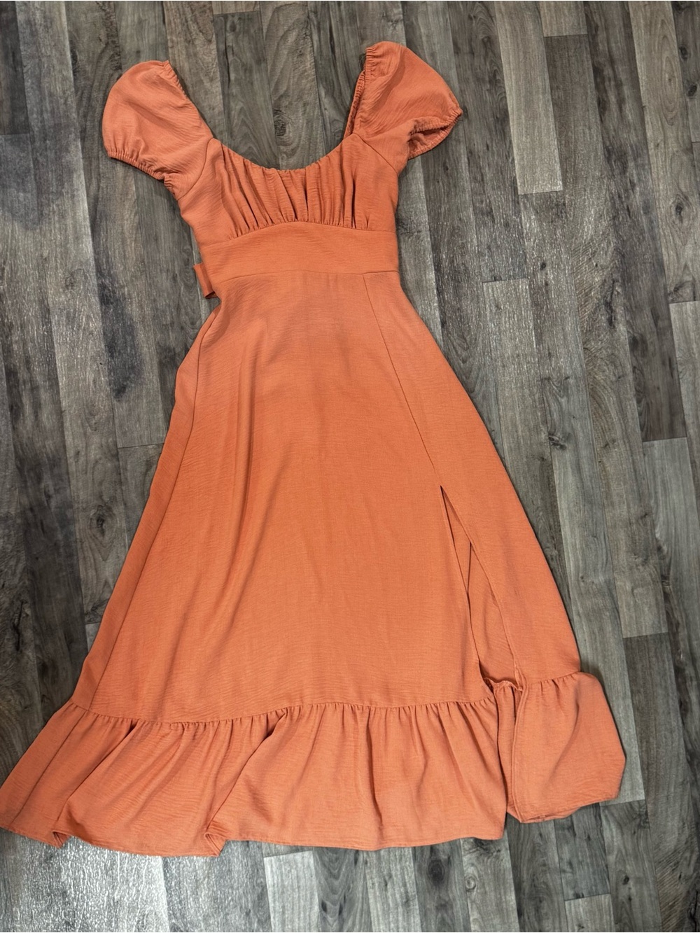 La La Land Elena S/M Terracotta Boho Maxi Dress Puff Sleeve Ruffle